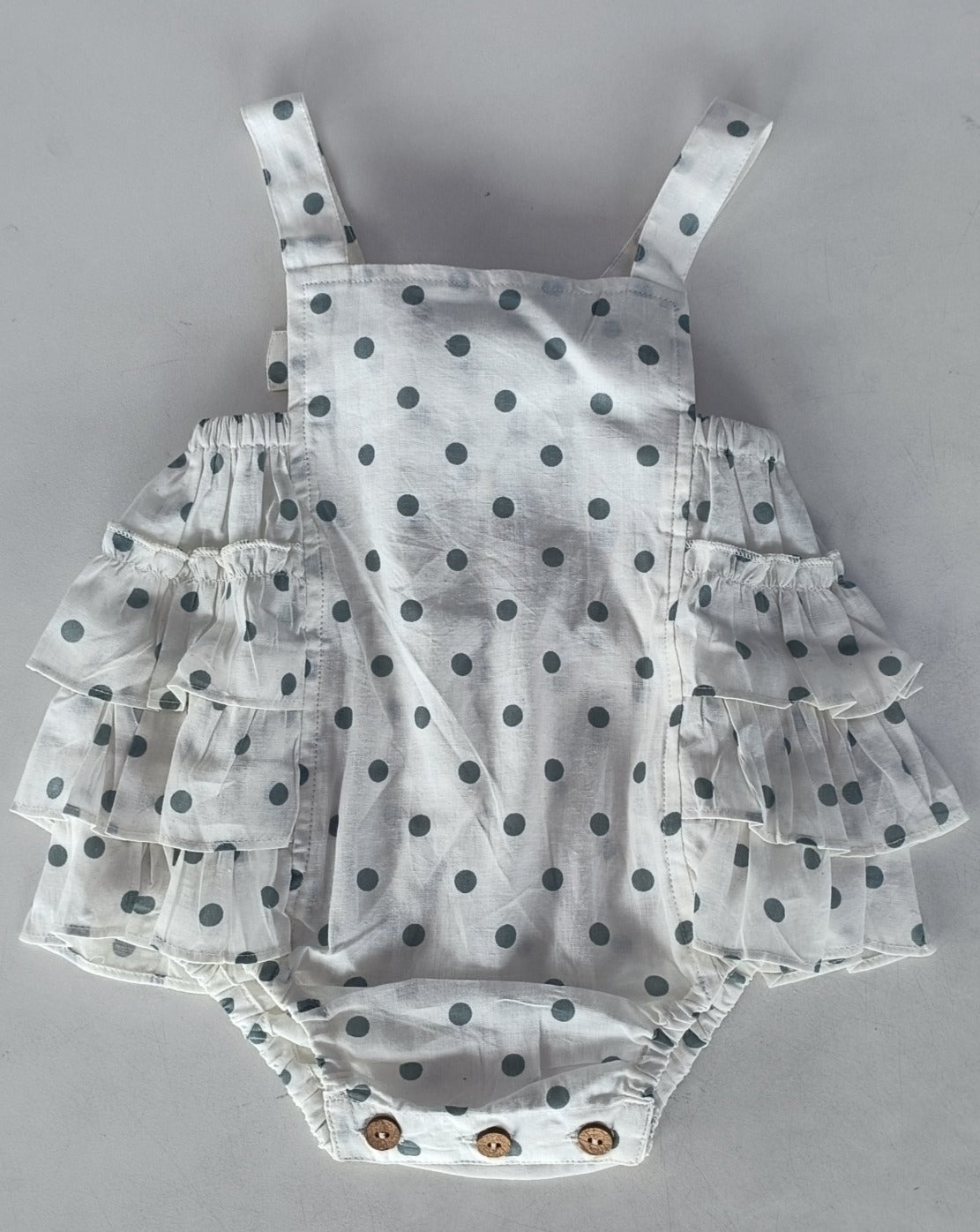 Blue Polka Dot Print Ruffled Romper