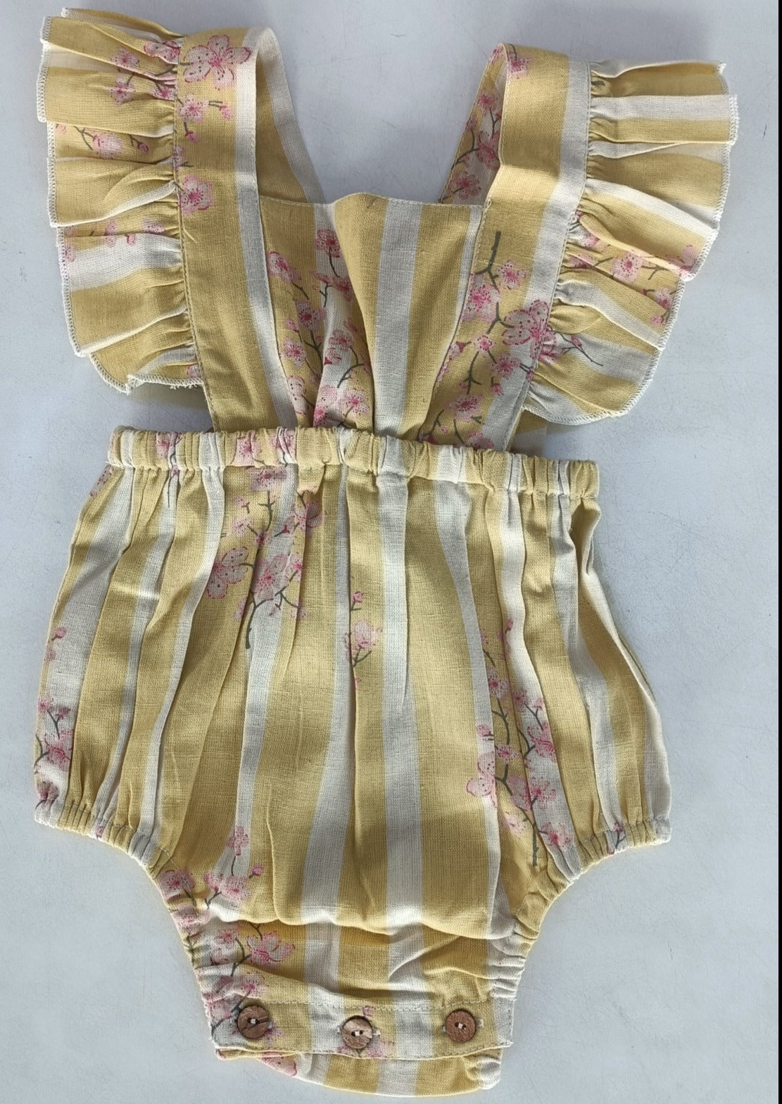 Pink & Yellow Floral Print Ruffled Racer Back Romper