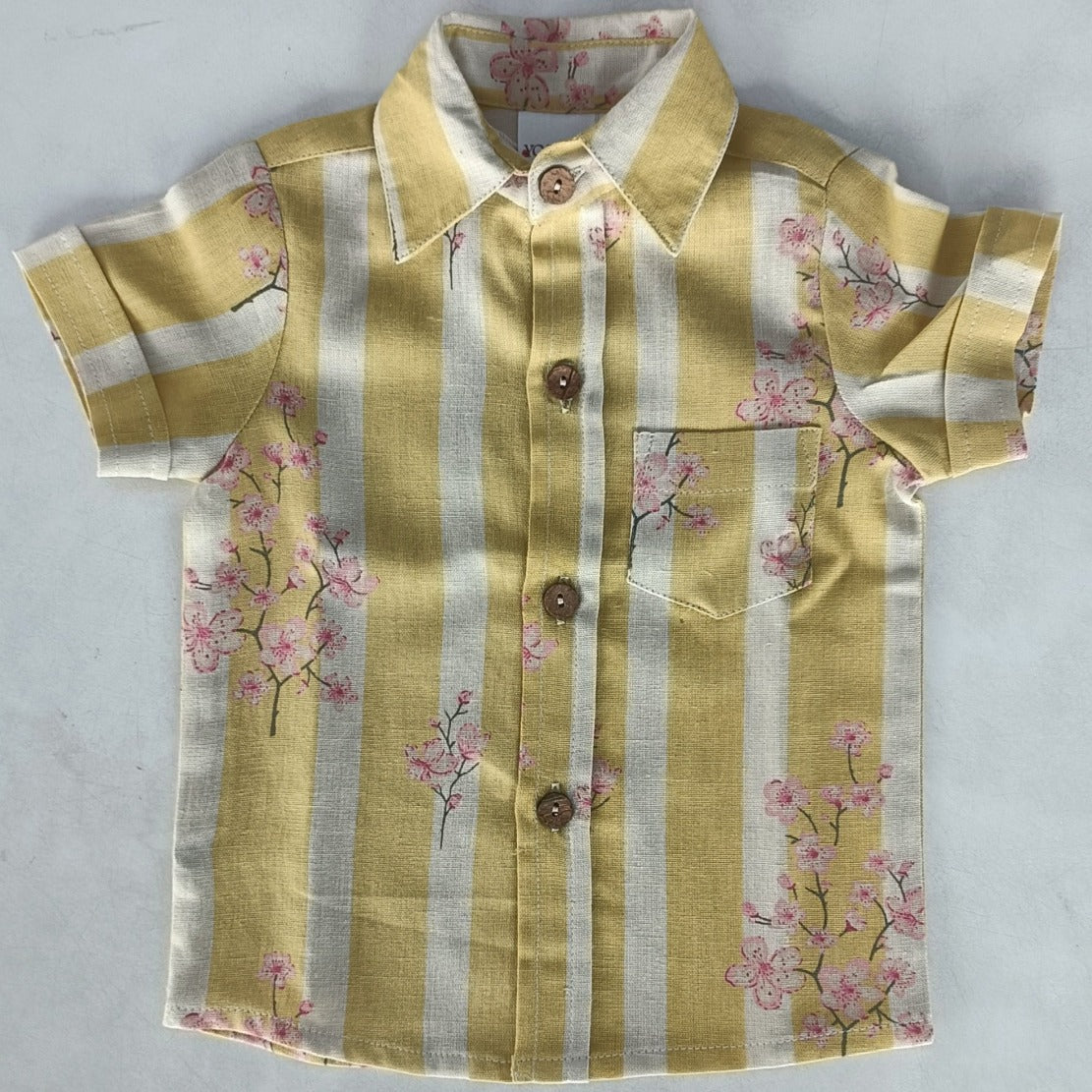 Pink & Yellow Floral Print Boys Shirt