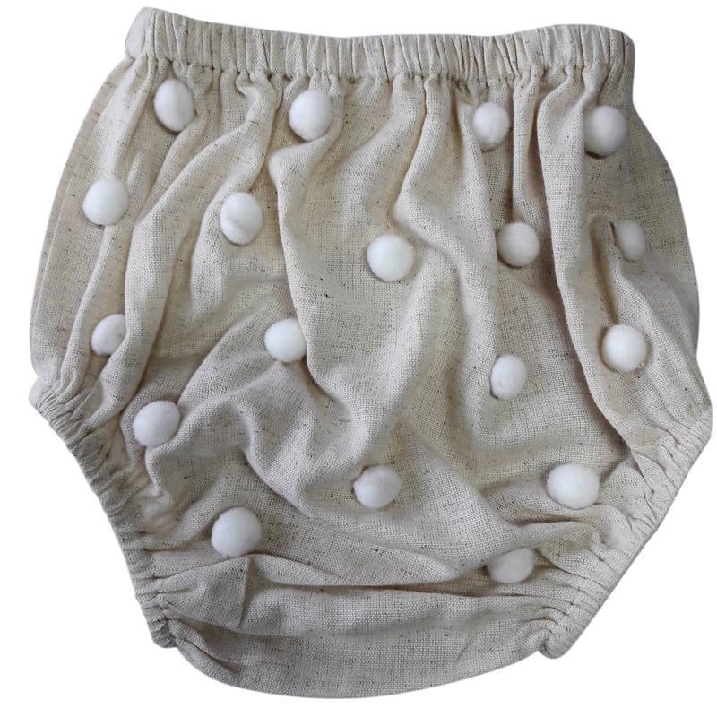 Pom-Pom Diaper Cover (White)