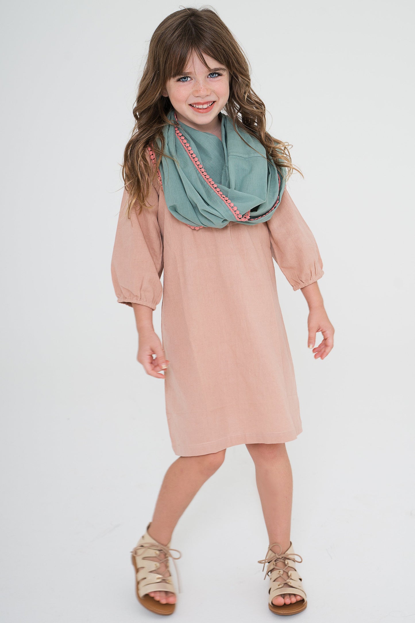 Blush Dress With Teal Infinity Scarf 2-pc. Set