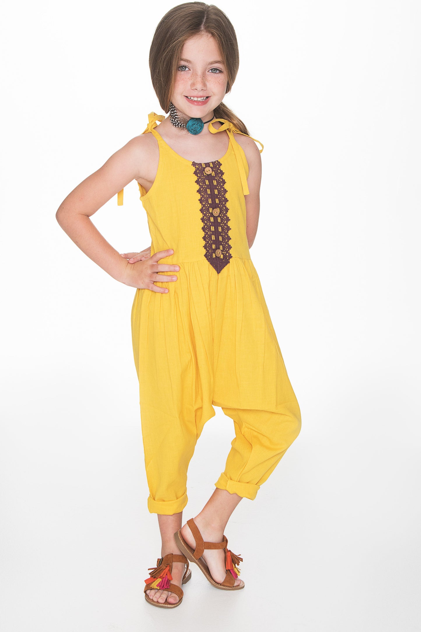 Yellow Jumpsuit with Lace Detail