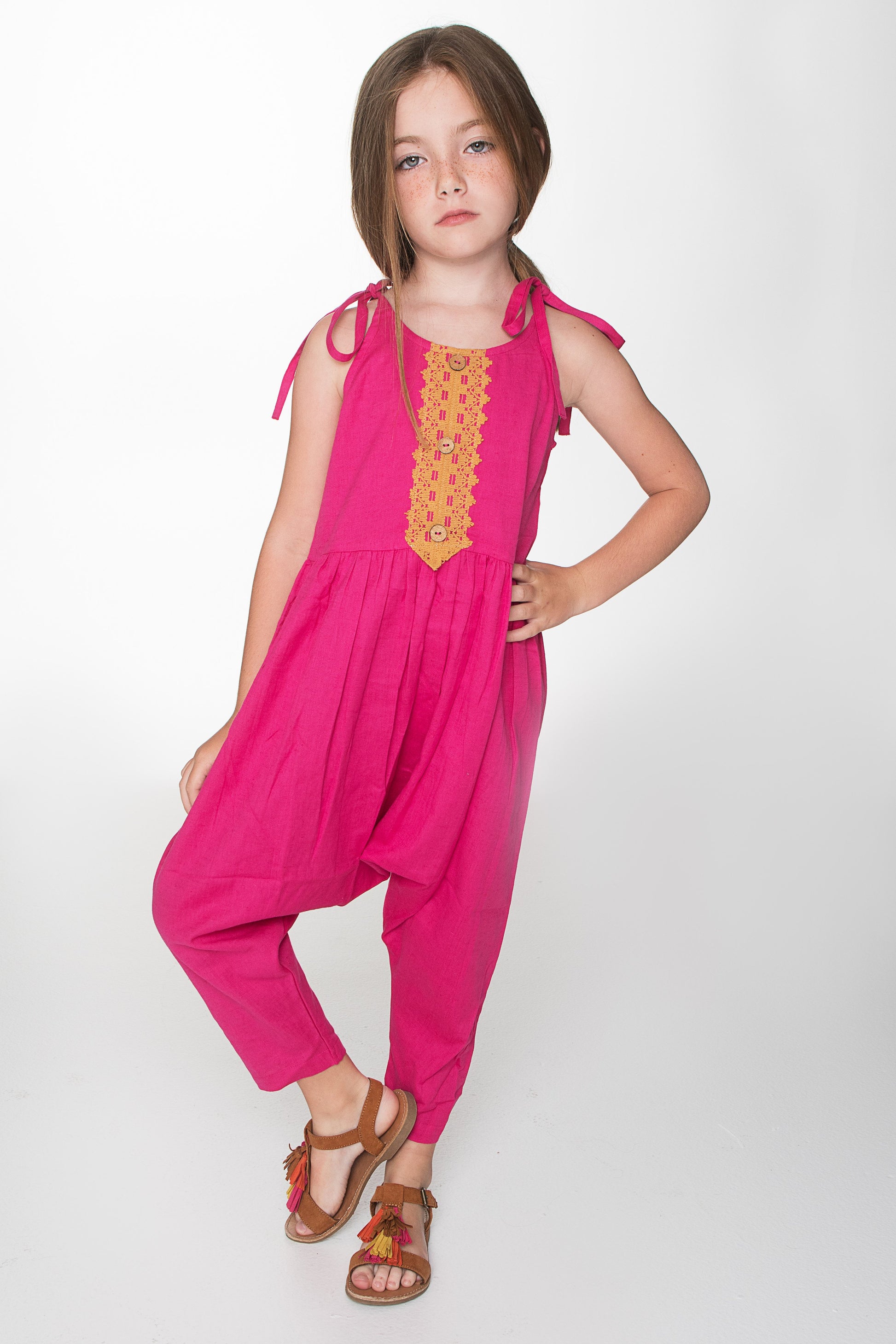 Hot Pink Jumpsuit with Lace Detail