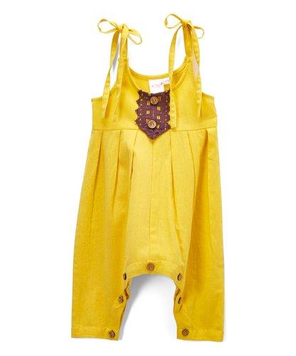 Sunshine Yellow Infant Jumpsuit with Burgandy Lace Detail