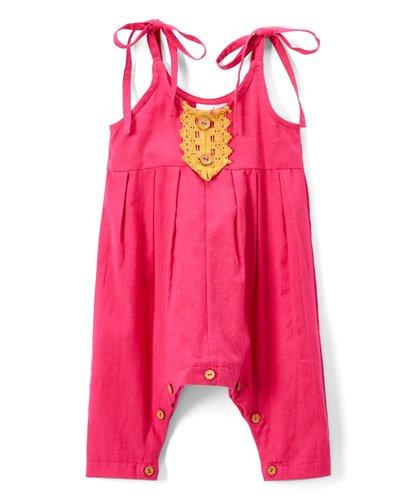 Pink Infant Jumpsuit with Yellow Lace Detail