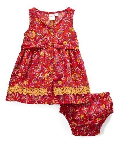 Red and Yellow Floral Print Infant Dress