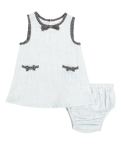 Baby Blue Shift Infant Dress With Polka Dot Piping