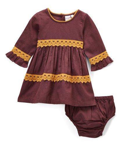 Burgundy With Yellow Lace Detail Swing Dress