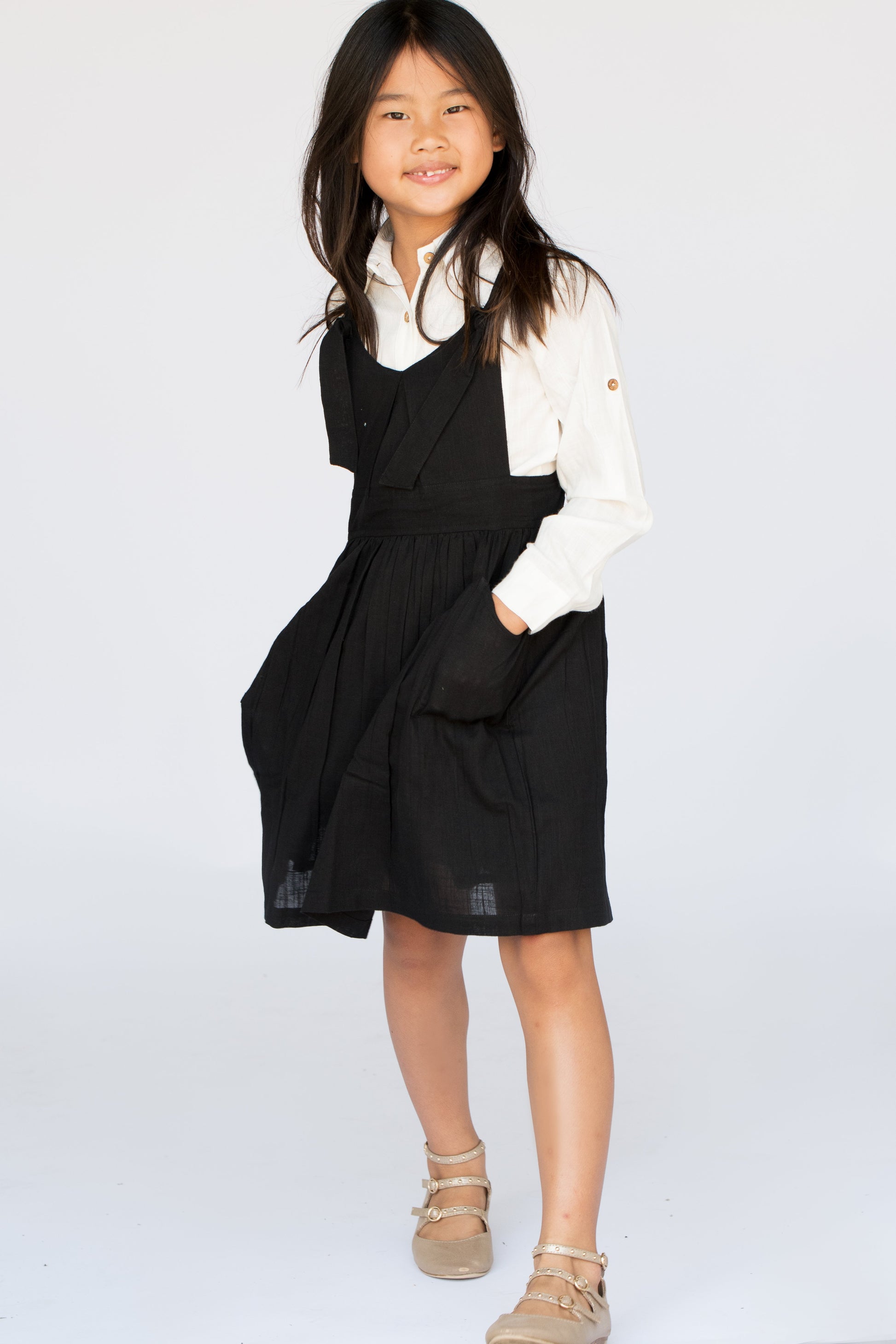 Black Overall Dress & Shirt Two Piece Set