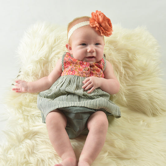 Floral And Grey Pin Stripe Dress With Matching Bloomer