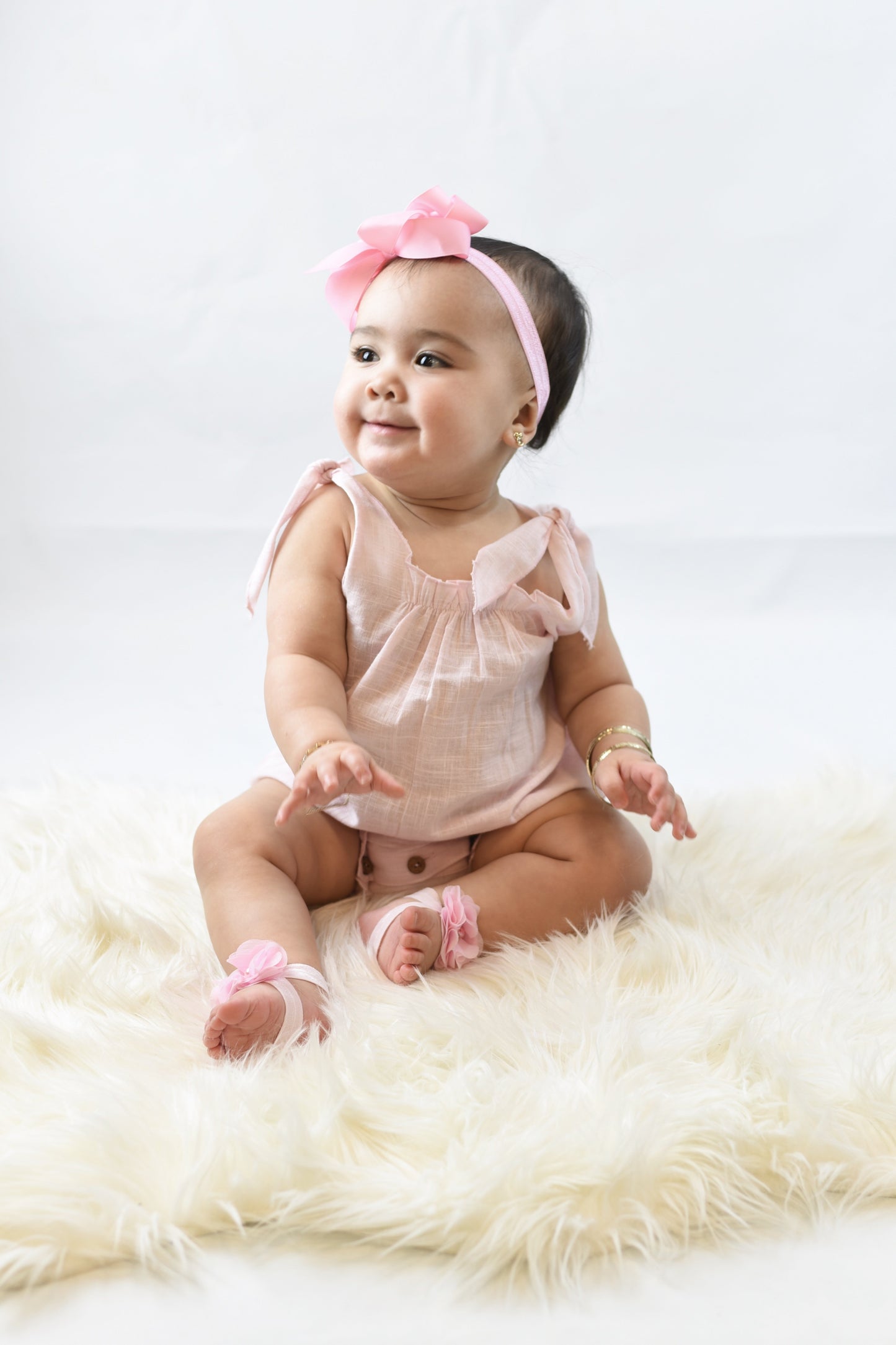Baby Pink Romper with Shoulder Ties