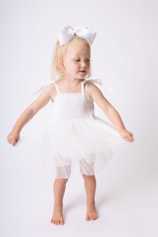 White Tulle Solid Color Infant Ruffle Romper
