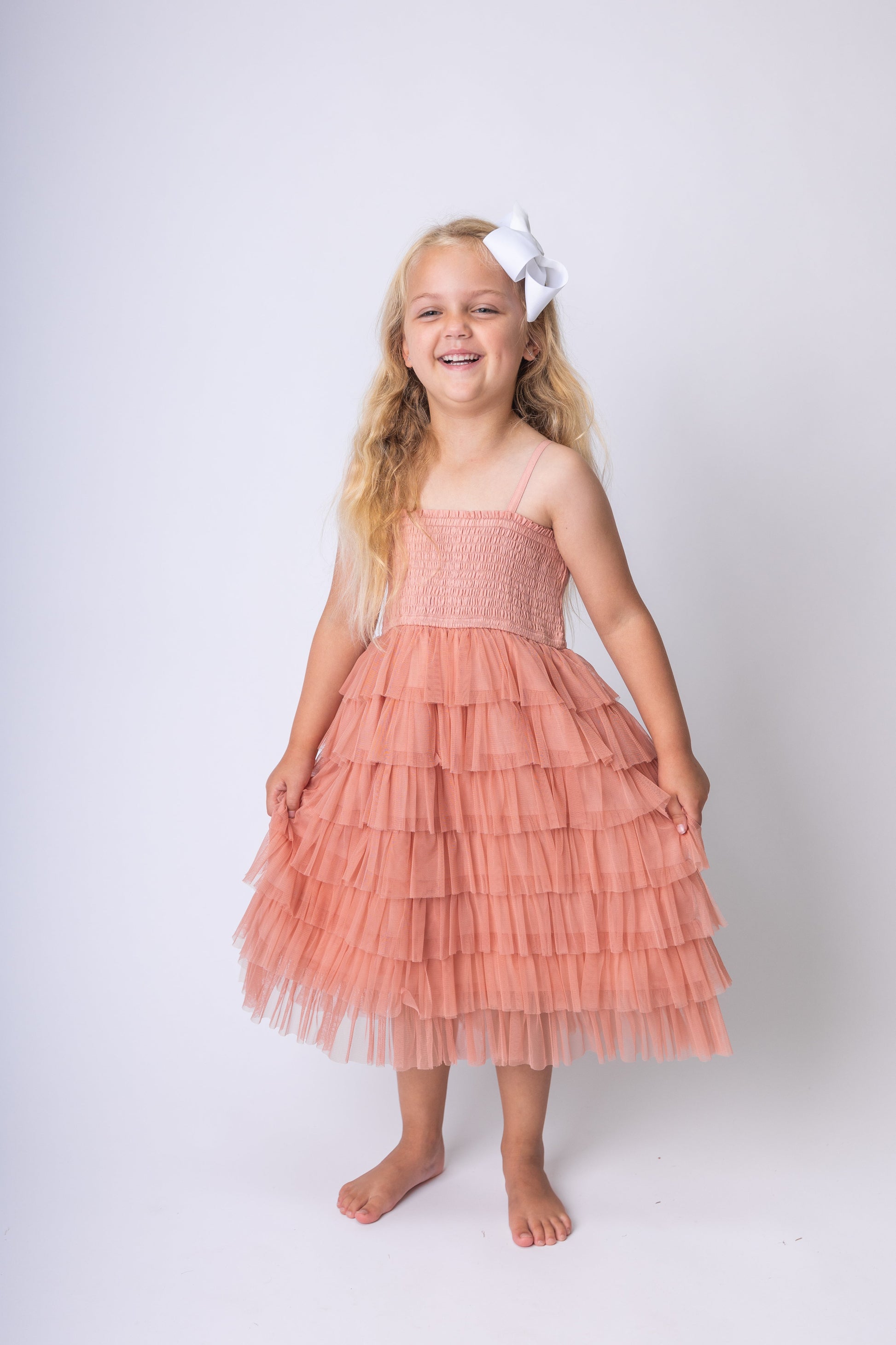 Dark Pink Tulle Tiered Ruffle Dress — Cotton Girls Dress Dark Pink Tulle Tiered Ruffle Dress — Cotton Girls Dress