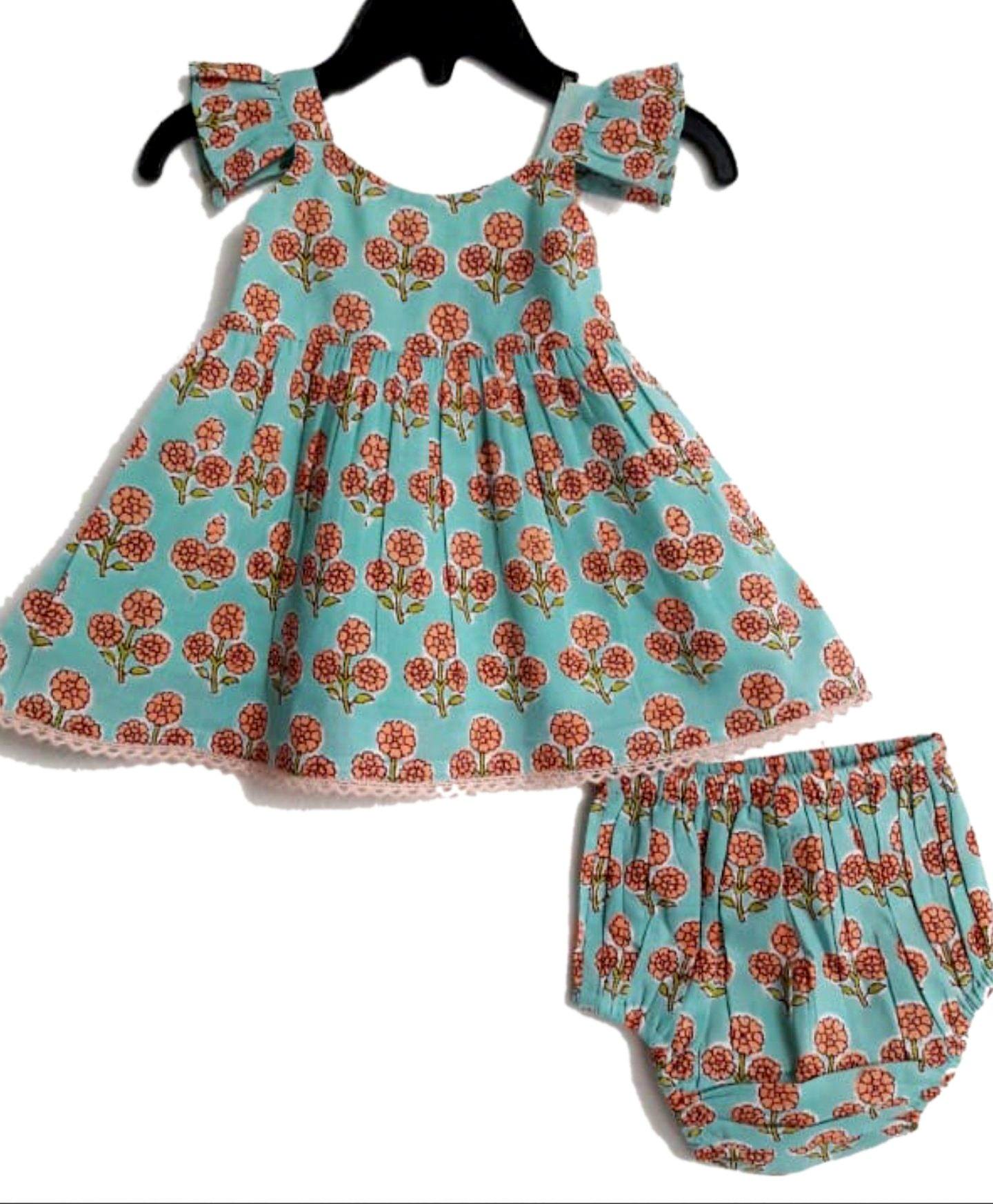 Aqua Floral Infant Dress & Diaper Cover Set Dress Yo Baby Wholesale 