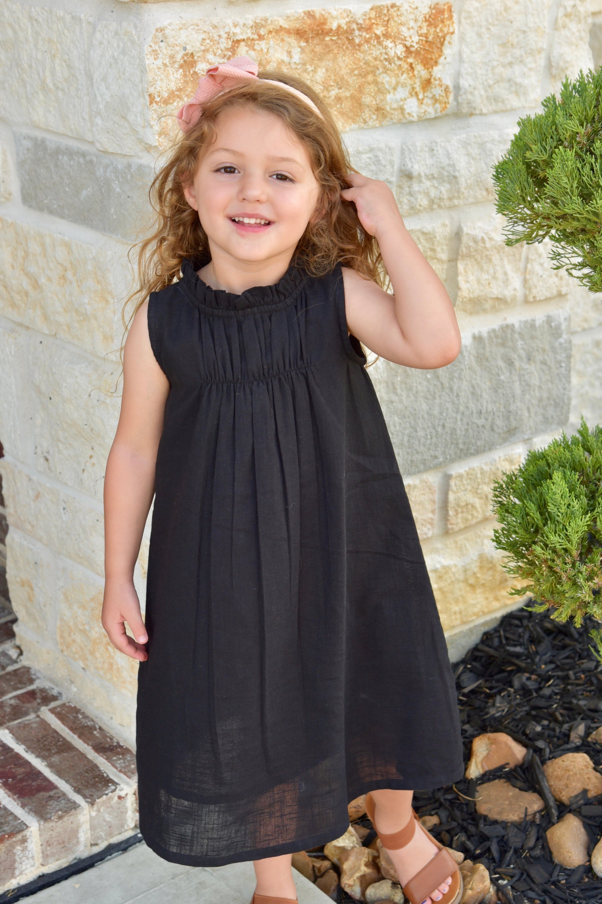 Black Smocked Sleeveless Dress — Cotton Girls Dress