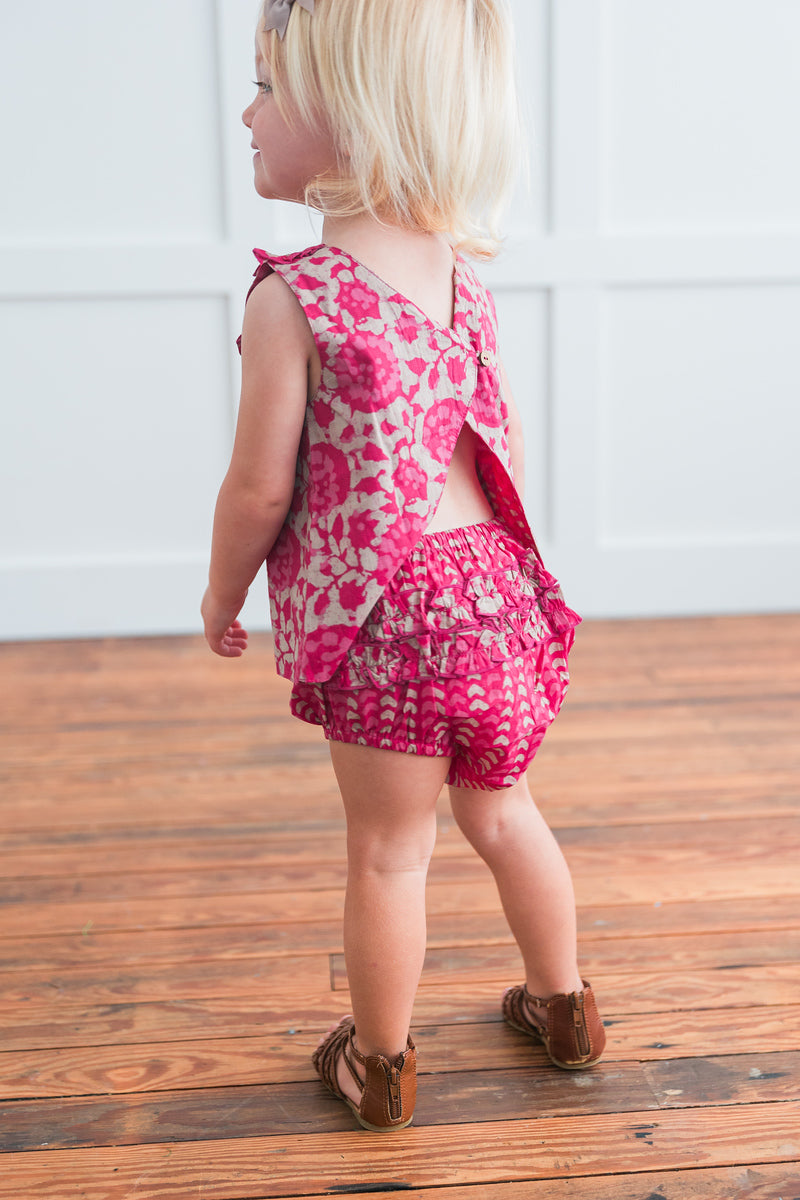 Ruffled Hot-Pink Top With Diaper Cover Set