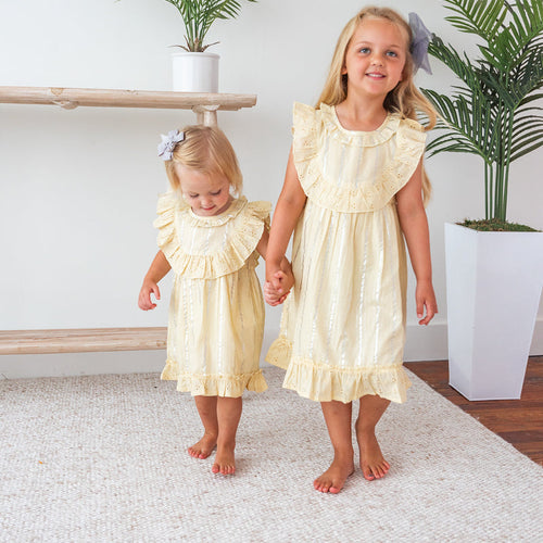 Yellow Lurex Neck Ruffle Dress