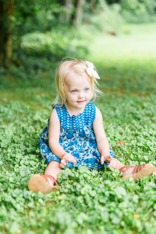 Indigo Floral Printed Dress and Bloomer Set