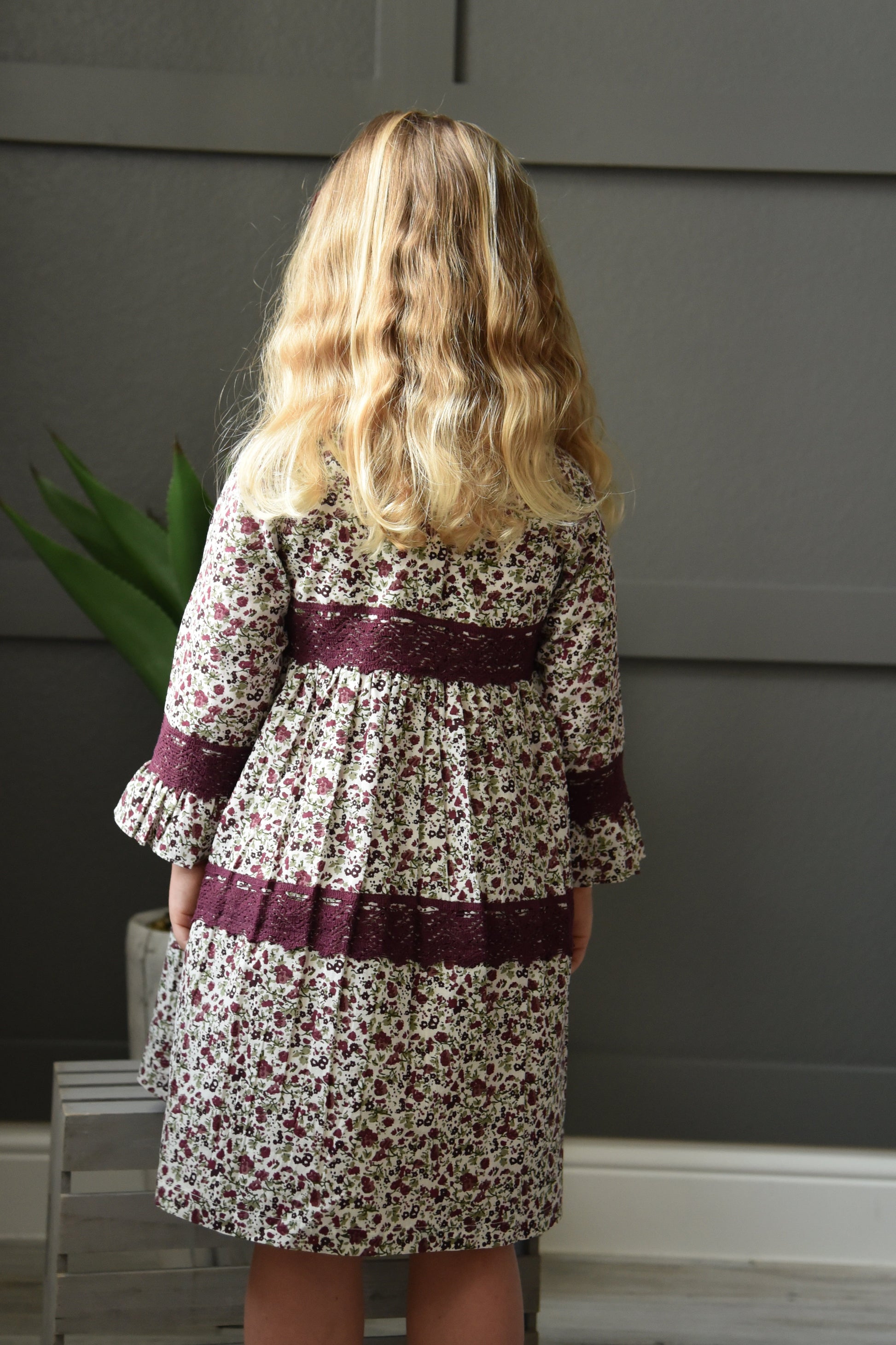 Printed Lace Detail Full-Sleeves A-Line Dress Dress Yo Baby Wholesale 