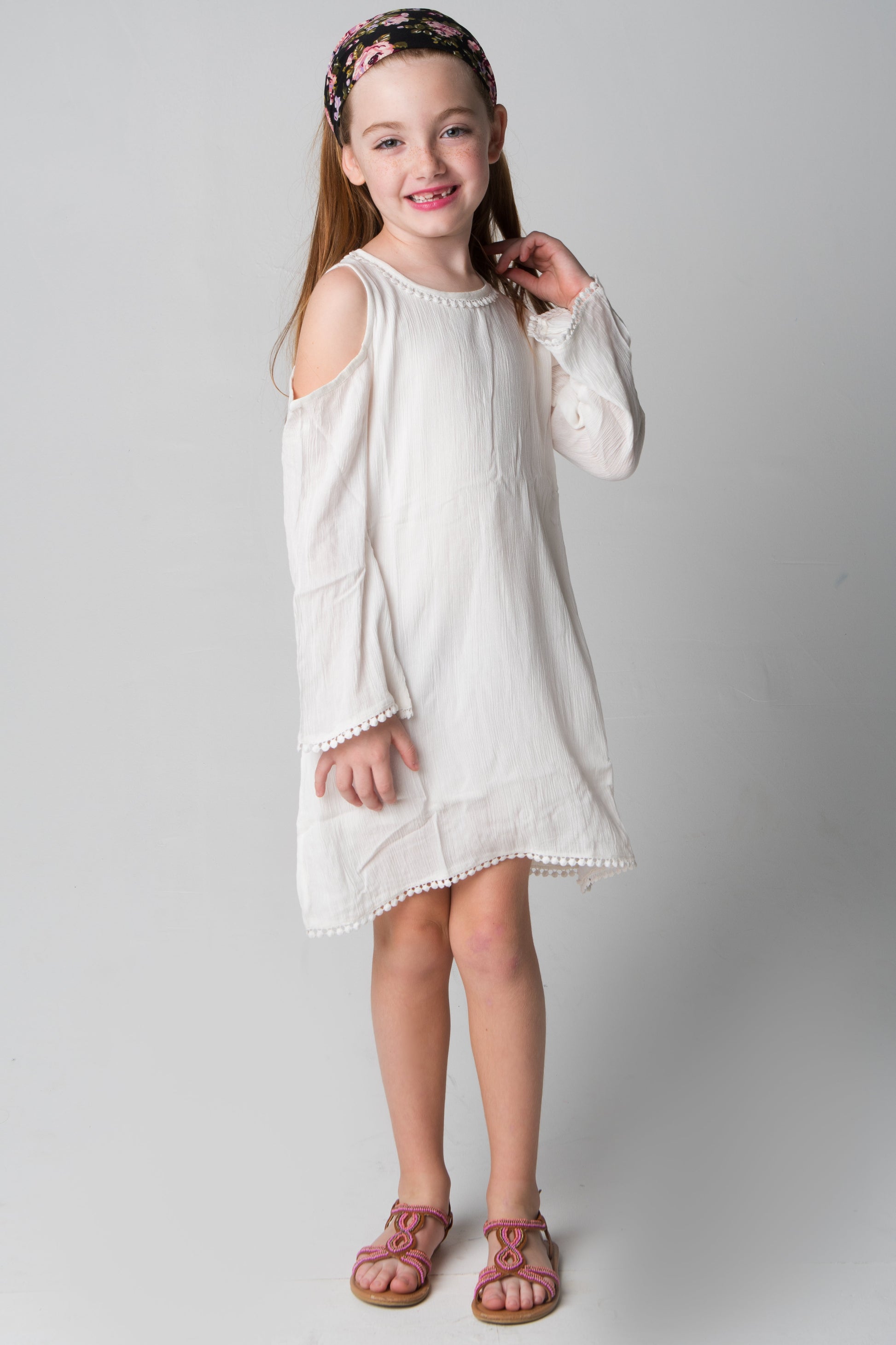 White Lace Detail Cold-Shoulder Dress