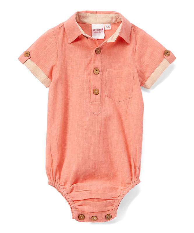 Infant Half-Sleeve Shirt Romper - Coral