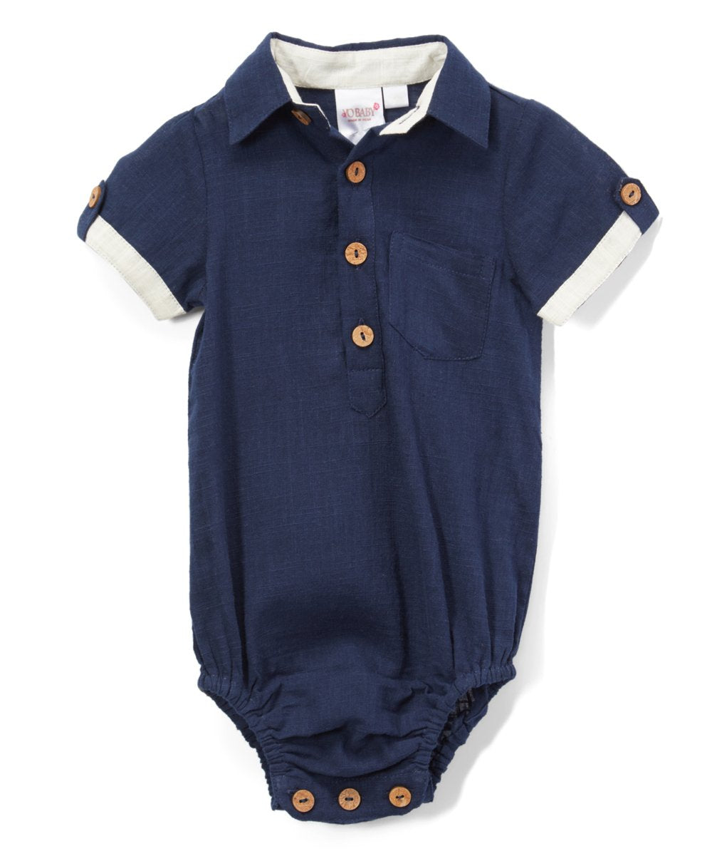 Infant Half-Sleeve Shirt Romper - Navy