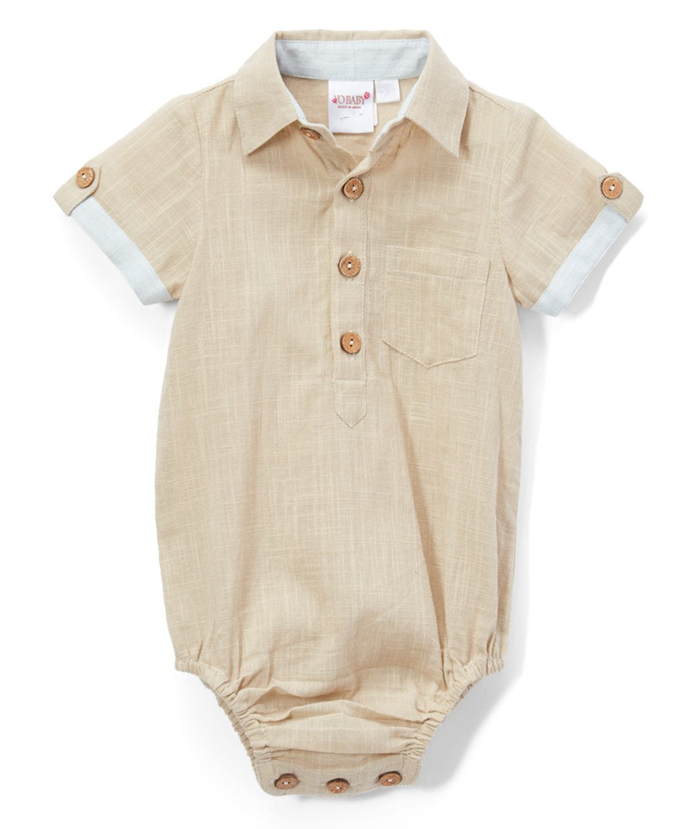 Infant Half-Sleeve Shirt Romper - Khaki