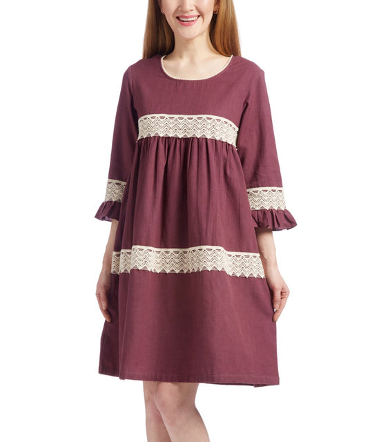 Burgundy Lace Detail Shift Dress