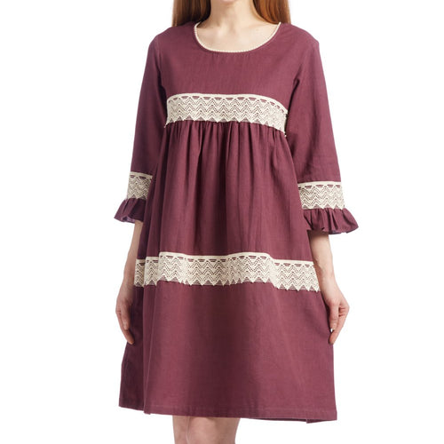Burgundy Lace Detail Shift Dress