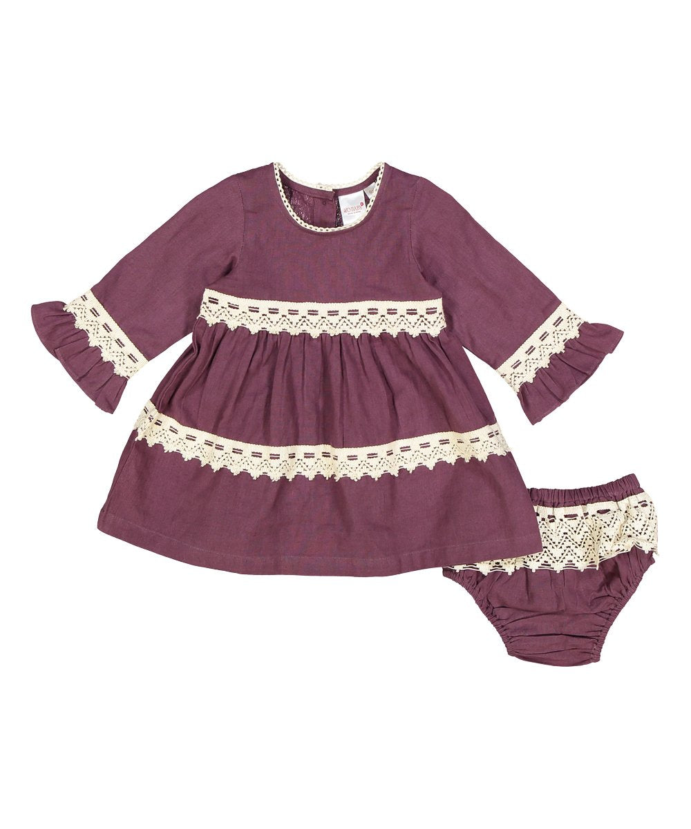Burgundy With White Lace Detail Swing Dress