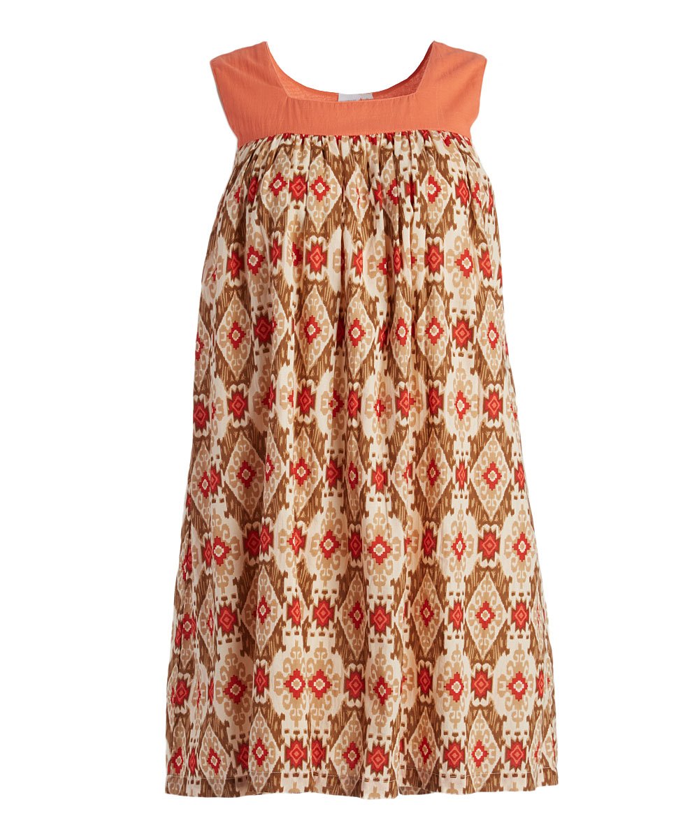 Brown & Orange Abstract Babydoll Dress