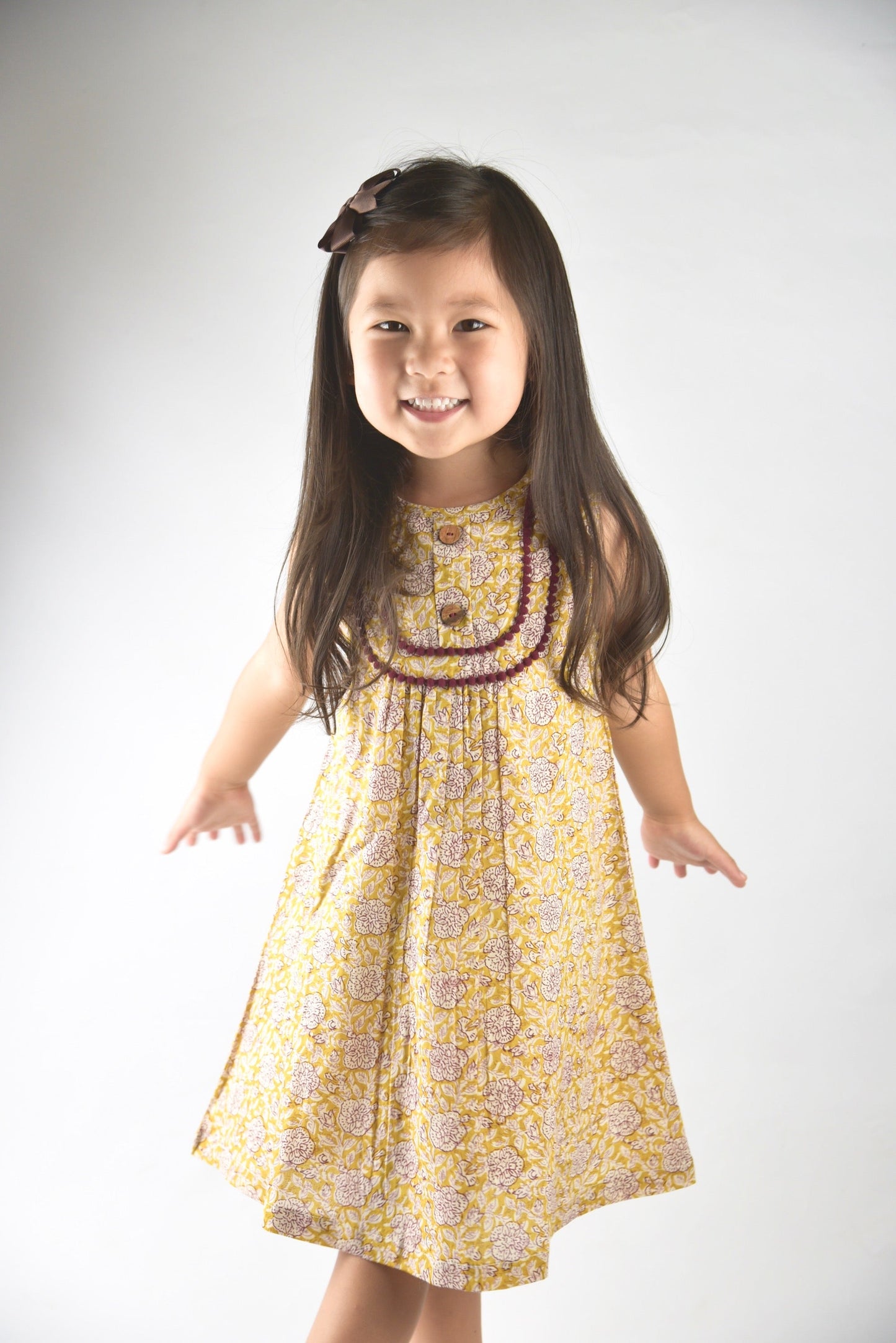 Yellow Floral Pom-Pom Lace Detail Shift Dress Cotton Girls Dress | Infant to Tween 0-13 Years Yellow Floral Pom-Pom Lace Detail Shift Dress Cotton Girls Dress | Infant to Tween 0-13 Years