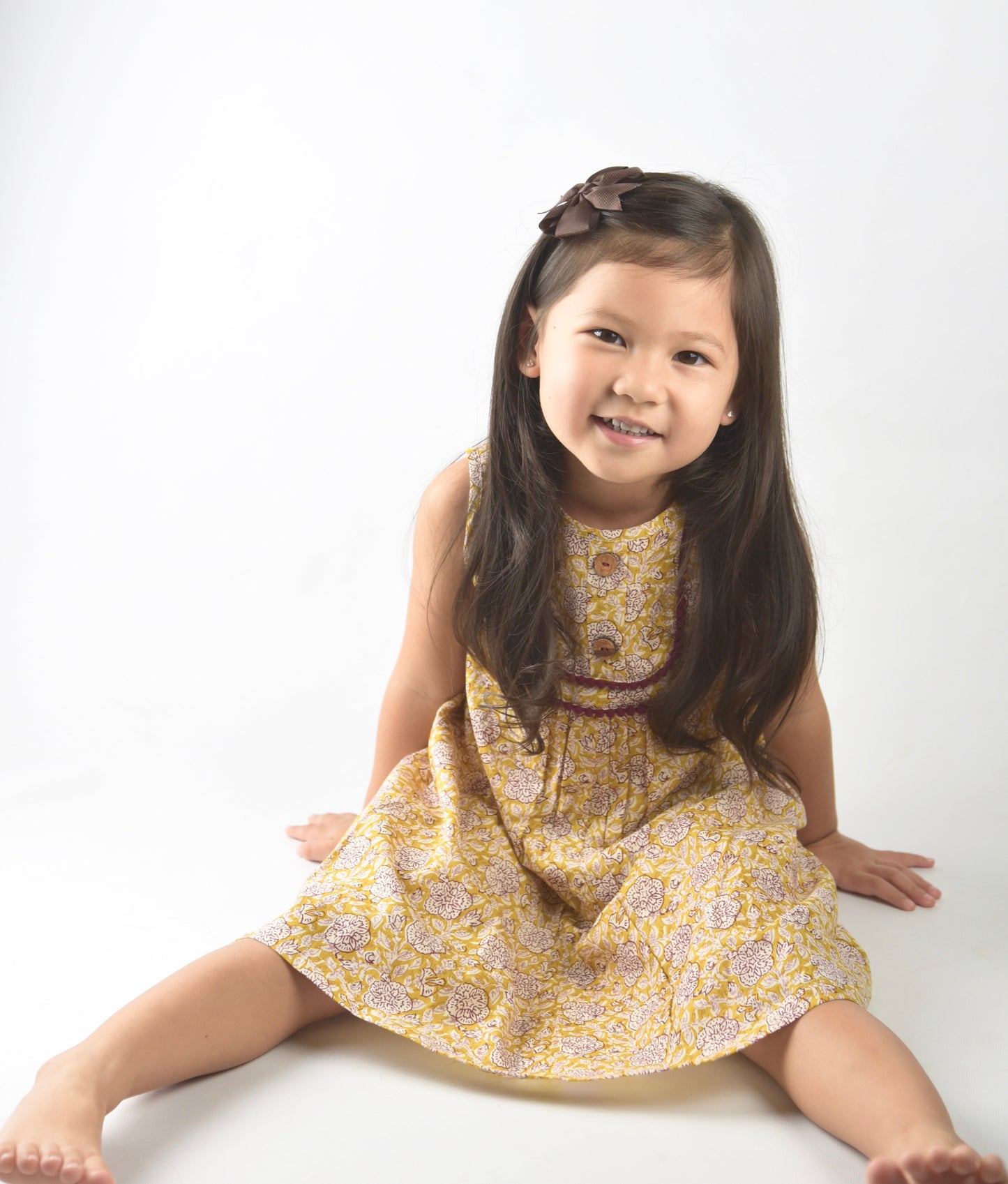 Yellow Floral Pom-Pom LaceDetail Dress Dress Yo Baby Wholesale 